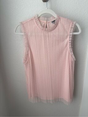 Chelsea28 Soft Pink Sleeveless Ruffle-Trim Sheer Stripe Top